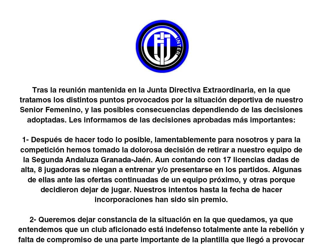 Comunicado oficial Inter Femenino